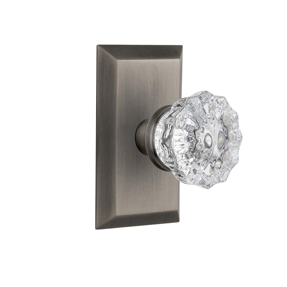 Nostalgic Warehouse STUCRY Double Dummy Knob Studio Plate with Crystal Knob in Antique Pewter